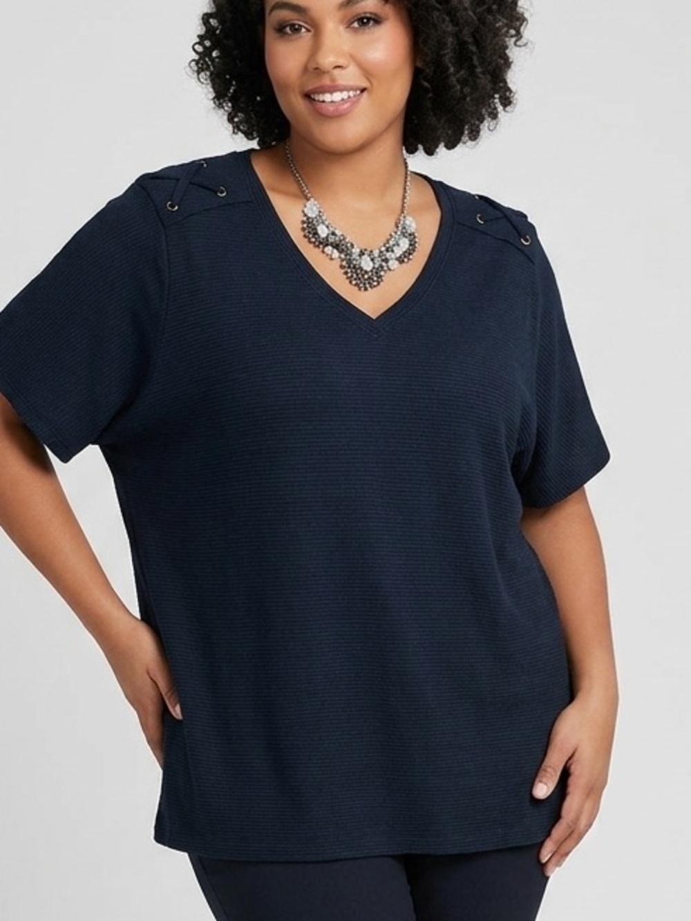 DC Navy V Neck Short Sleeve Top 3X